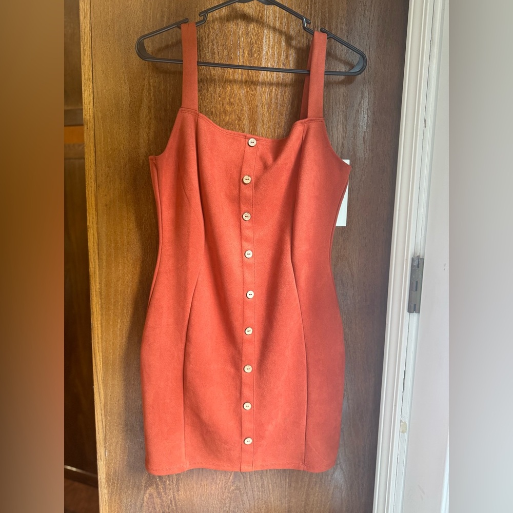 iris Rust-Orange Button-Front Mini Dress - Picture 4 of 6